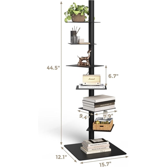 6 Tier Tall Narrow Metal Bookshelf, Vertical Tower Storage Rack