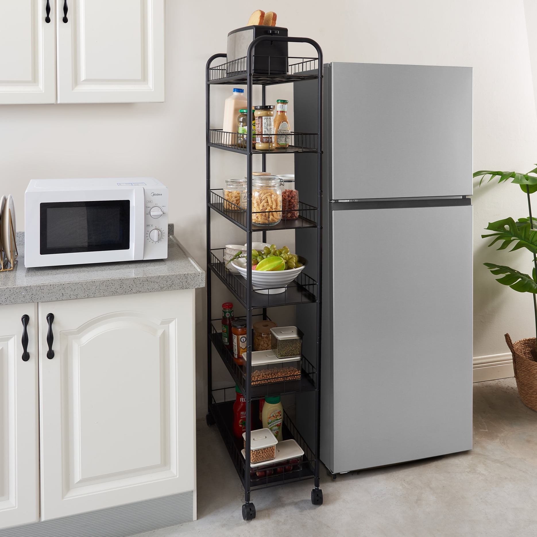 6 Tier Tall Slim Rolling Pantry Shelf Metal Storage Cart with Baskets Mobile Shelving Unit Organizer for Kitchen Bathroom Office Laundry Narrow