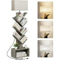 thumbnail image 1 of 6 Tier Tree Bookshelf with Light, Narrow Bookcase Tower, Tall Floor Standing Book Shelf Organizer with Storage Cabinet for  Room,  and  Office, Gray, 1 of 6