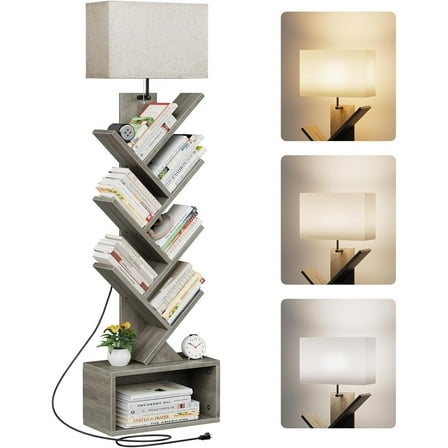 6 Tier Tree Bookshelf with Smart Light, Small Bookcase Tower with Remote Control, Tall Floor Standing Book Organizer for Living Room, Bedroom & Home Office