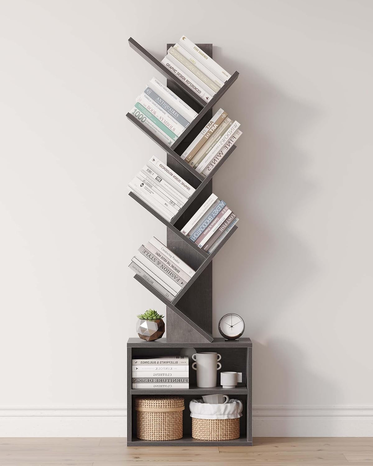 6 Tier Tree Bookshelf, Small Bookcase with Storage Modern
