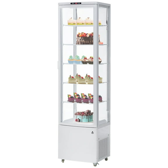 6-Tier Upright Commercial Refrigerator Display Case with Universal wheel,10.52 Cu.FT Single-Door Countertop Pastry Display Case with Interior LED Lighting,Double-Layered Glass
