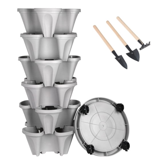 6 Tier Vertical Gardening Stackable Tower Planter for Strawberries,Flowers,Herbs,Vegetables,Gray