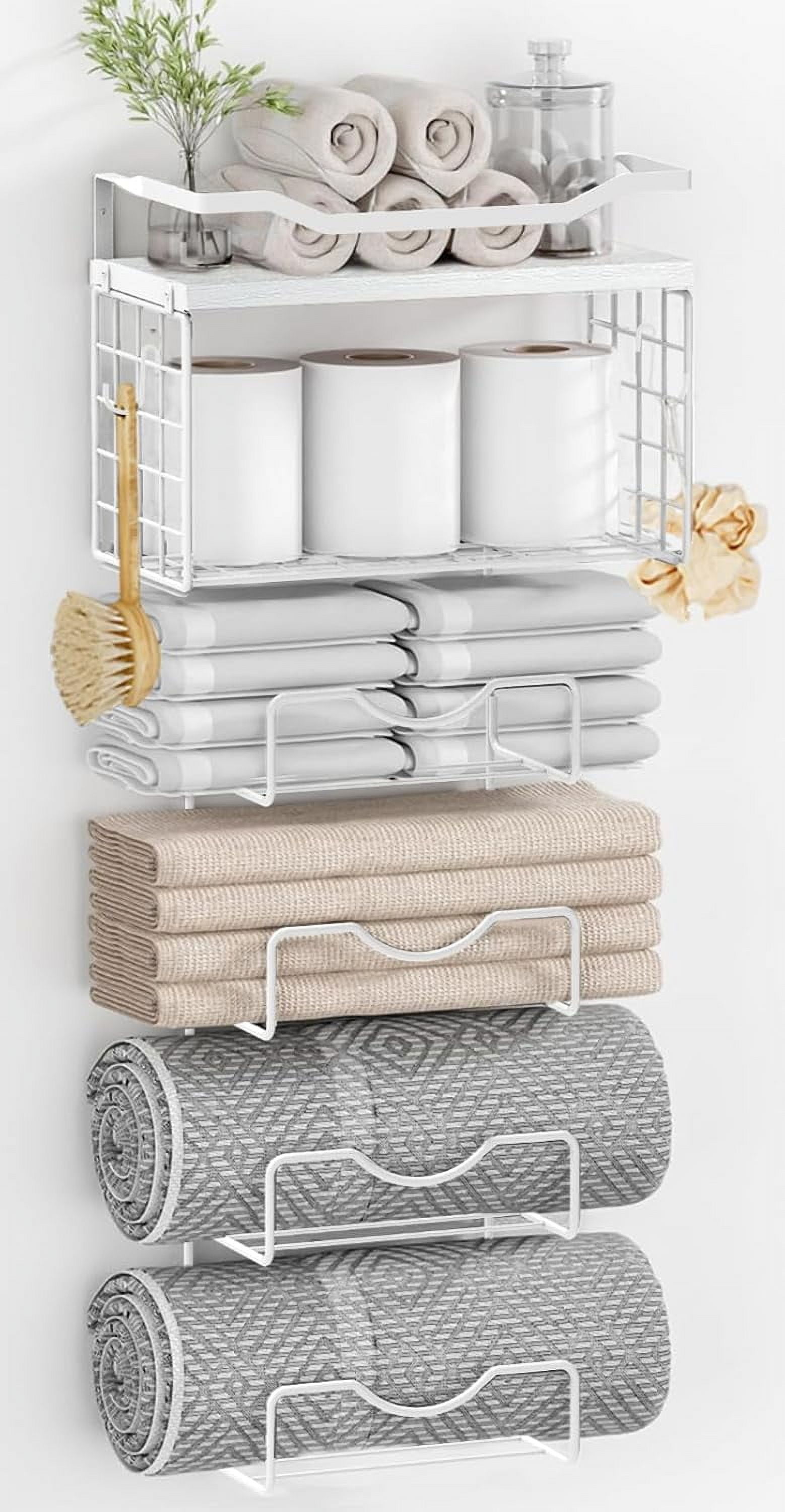 6 Tier Wall Mounted Towel Racks with Floating Shelves for Bathroom ...