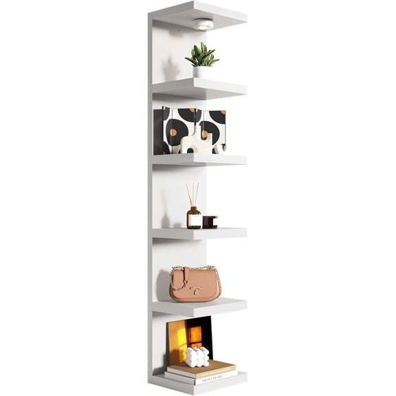 6-Tier Wall Shelf Unit with USB Rechargeable Led Light (Remote Controlled),Versatile Floating Display Shelves,Lack Style Wall Shelves for Bedroom,Living Room,Office Decor,Vanity-White