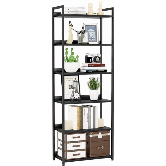 6 Tier Wide Bookshelf Storage Unit in Black