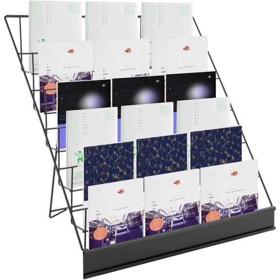 6 Tier Wire Countertop Rack Wide Wire Magazine Rack Tabletop Display Stand- Holds Magazines, Brochures, Book, CDs (Black)