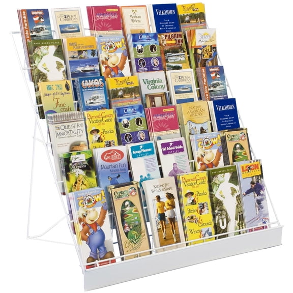6-Tier Wire Countertop Rack for Literature, Open Shelving Accommodates a Variety of Items, Small Sign Channel - White (WRC6T29WHT)