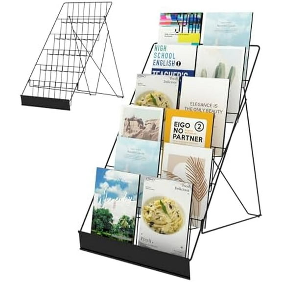 6 Tier Wire Countertop Racks,18" Wide Metal Book Display Rack Magazine Rack with Sign Channel,Foldable Retail Vendor Booth Display Stand for Greeting Card,Brochure,Art Print,CD,Craft,Comic