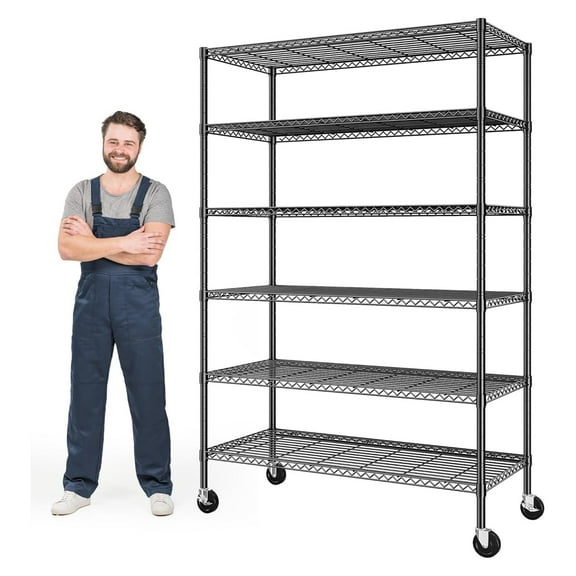 6 Tier Wire Shelving 82"H x 45"W x 18"D - Heavy Duty Metal Shelves with Wheels, Adjustable Utility Shelving for Garage, Kitchen, Pantry, Closet - 1600 LBS Capacity