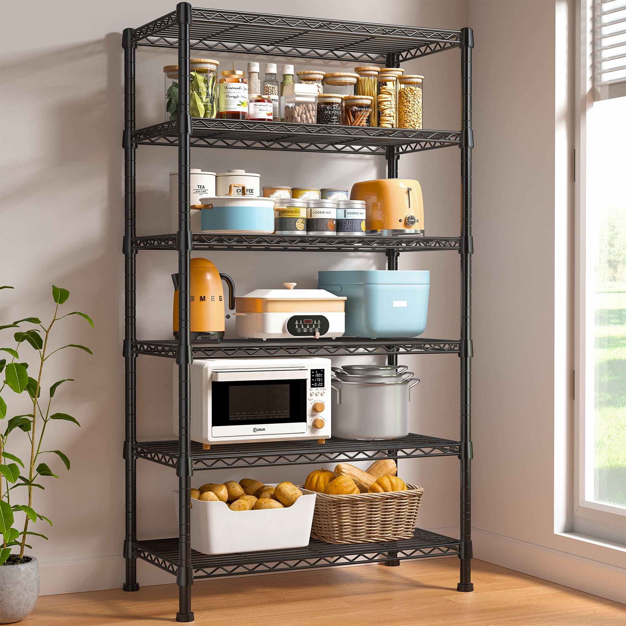 "6Tier Heavy Duty Metal Storage Shelves, Adjustable Wire Shelving Rack