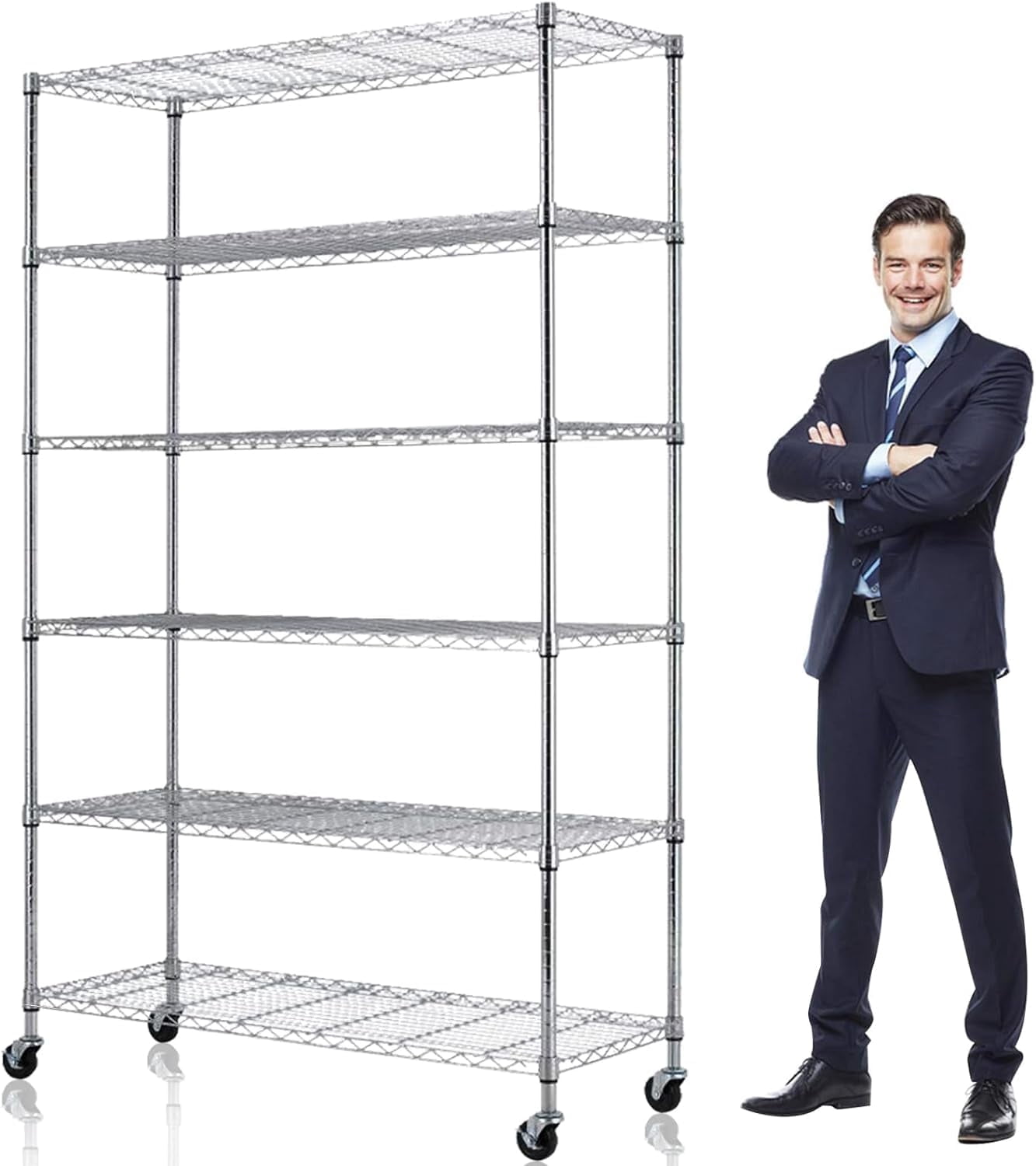 6 Tier Wire Shelving Storage Shelf Shelves Unit, Capacity 2100lbs Adjustable Rolling Metal Racks with Wheels, Metro Heavy Duty for Garage, 45" D x 18" W x 82" H, Chrome