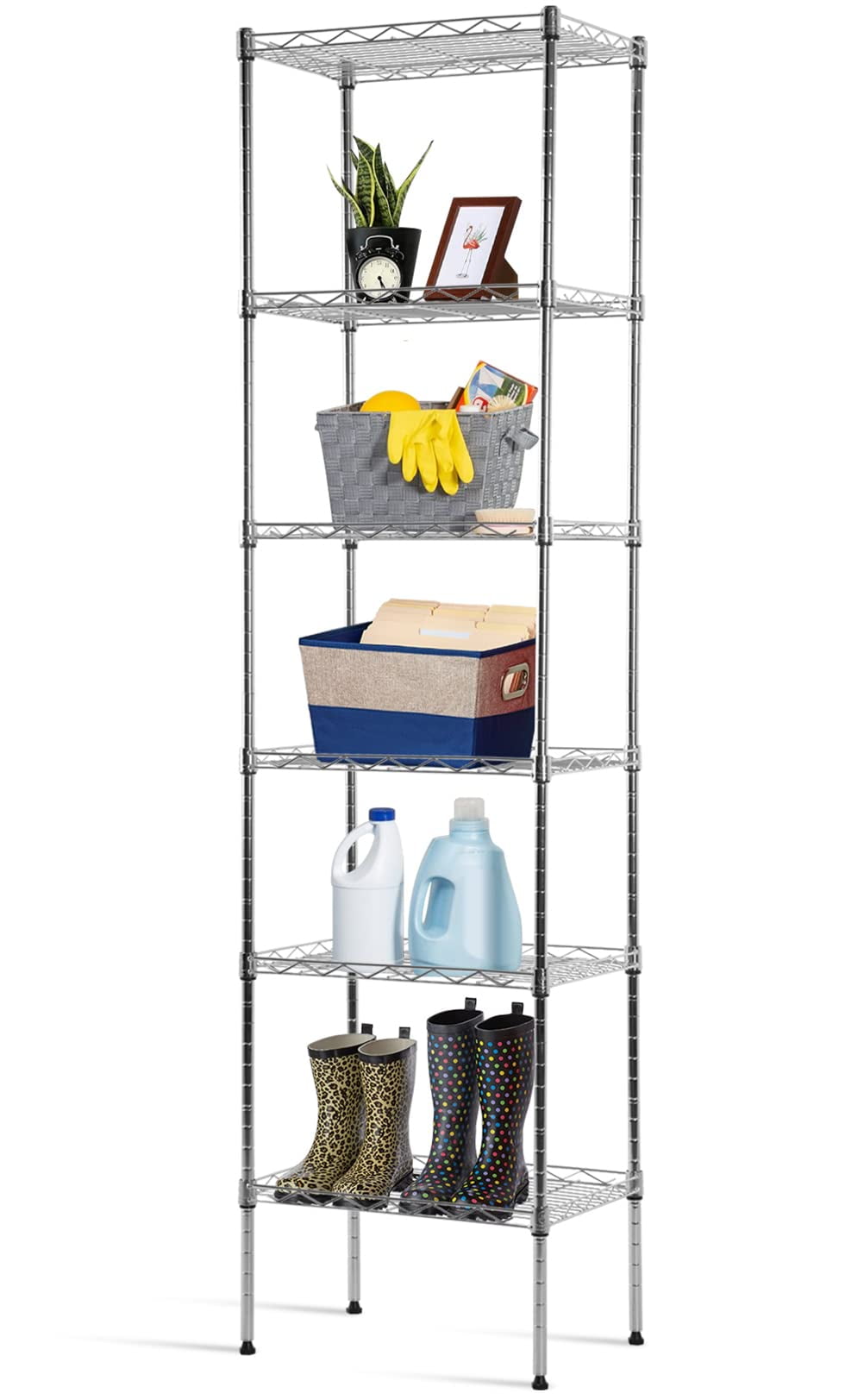 6-Tier Wire Shelving Unit Adjustable Metal Shelving 600Lb Capacity Storage Shelves for Closet Kitchen Wire Rack Shelf Organizer for Small Space, Silver