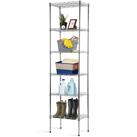 6-Tier Wire Shelving Unit Adjustable Metal Shelving 600Lb Capacity Storage Shelves for Closet Kitchen Wire Rack Shelf Organizer for Small Space, Silver