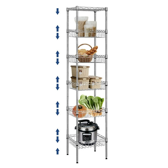 6 Tier Wire Shelving Unit, Height Adjustable Wire Shelves with 270 LBS Capacity, Metal Storage Rack Organizer for Laundry, Kitchen, Bathroom, Pantry, Closet (13.5"D x 13.5"W x 63"H, Chrome)