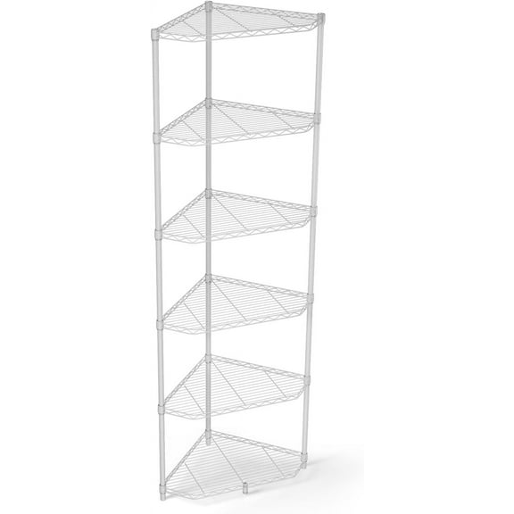 6 Tier Wire Shelving Unit NSF Metal Corner Shelf - 600lbs Capacity, Adjustable, with Leveling Feet & Shelf Liners - for Garage, Kitchen - 20" L X 20" D X 72" H, Pentagonal-Shape
