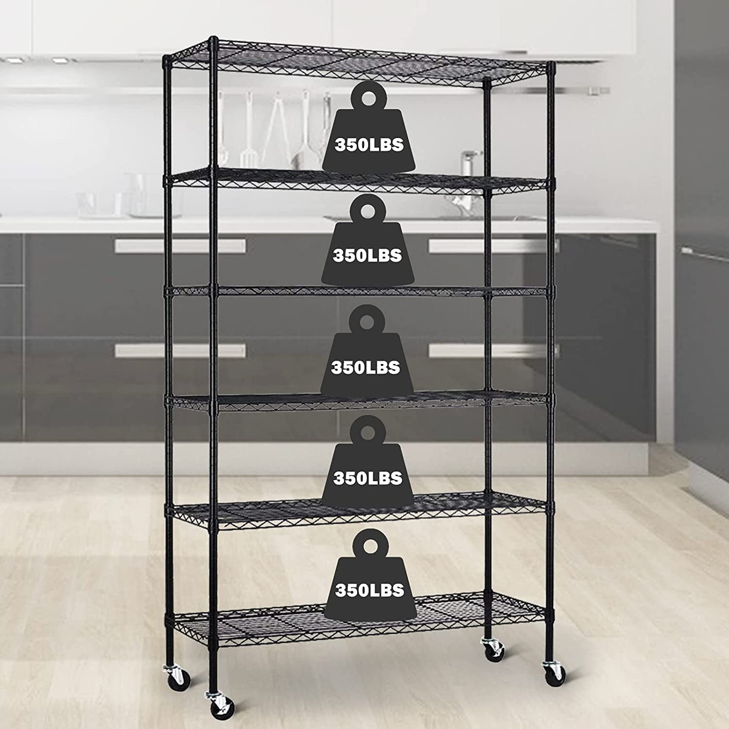 6-Tier Adjustable Wire Shelving Unit, 48" X 18" X 82" – Steel Storage Rack With Wheels For Garage, Kitchen 10 thumbnail image
