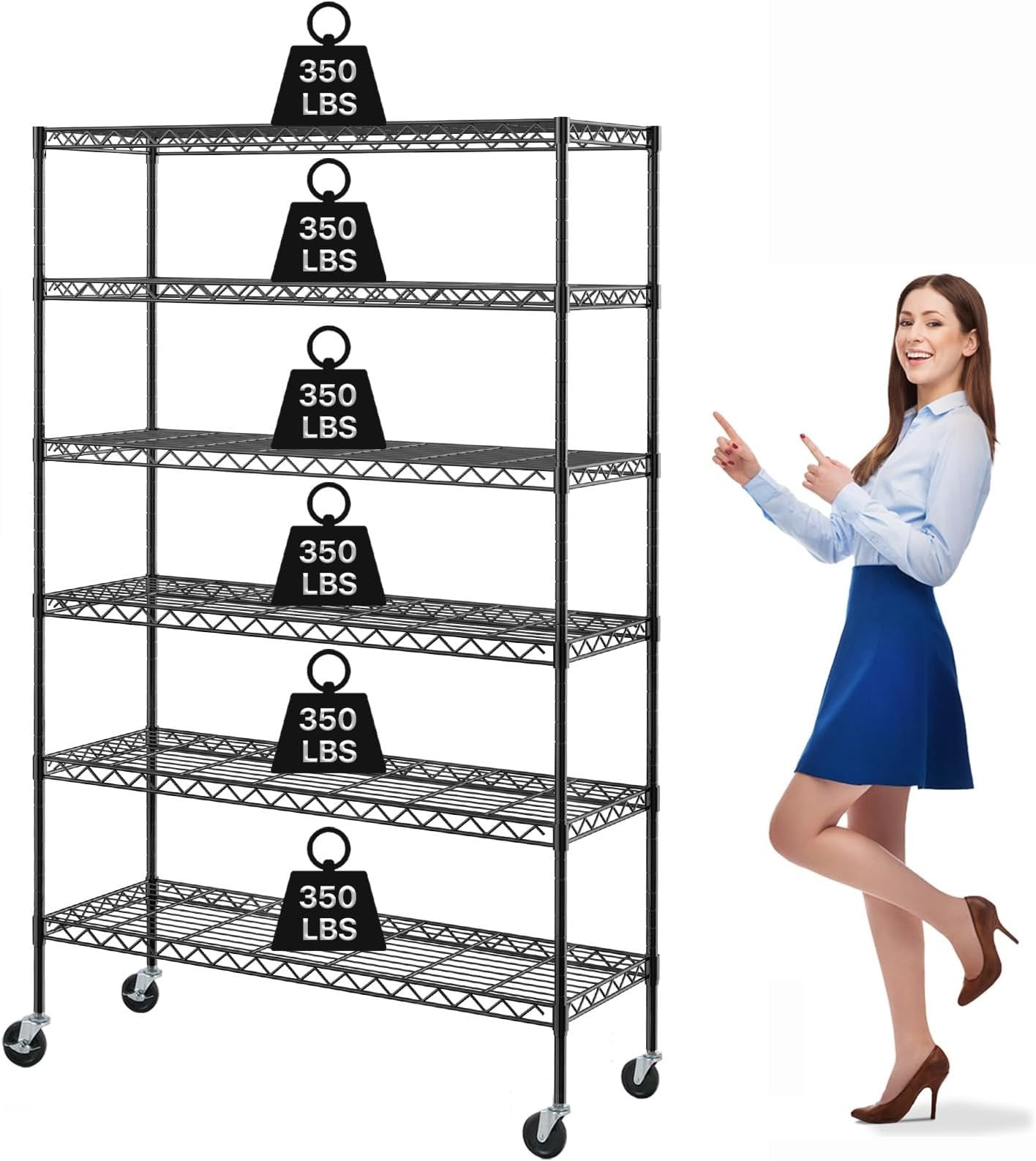 6-Tier Wire Shelving Unit with Wheels, 48