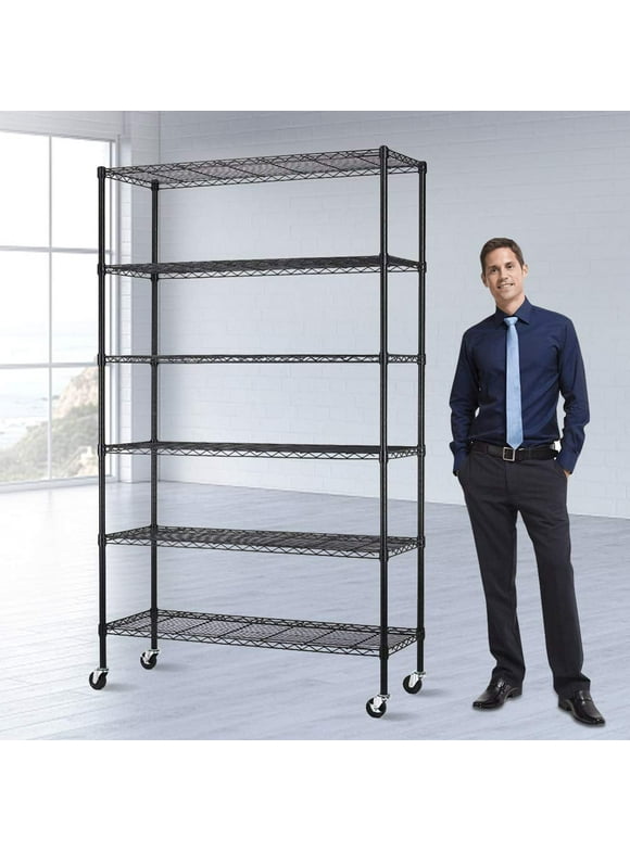 6 Tier Wire Shelving Unit with Wheels Adjustable Storage Shelves Heavy Duty Metal Wire Shelf Standing Garage Shelves for Multifunctional Home Storage,2100 lbs Weight Capacity