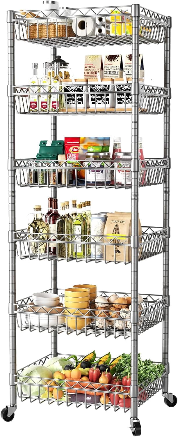 6 Tier Wire Shelving Unit With Wheels Baskets Storage Rack Corner 6-tier-wire-shelving-unit-with-wheels-baskets-storage-rack-corner