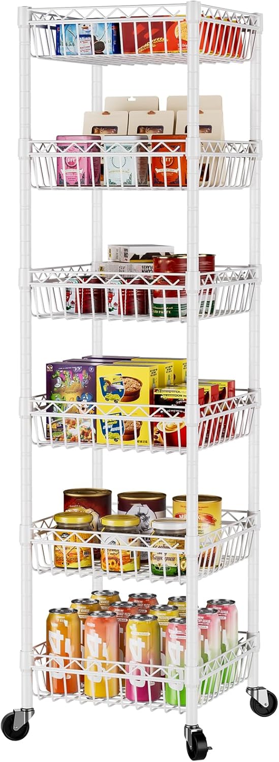 6 Tier Wire Shelving Unit With Wheels Baskets Storage Rack Corner 6-tier-wire-shelving-unit-with-wheels-baskets-storage-rack-corner