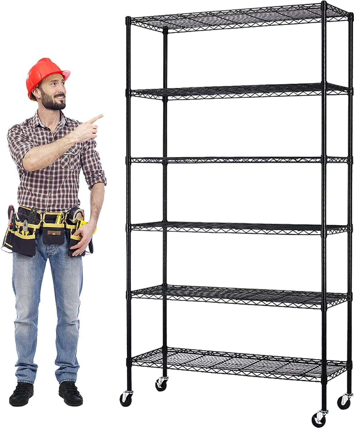 6 Tier Wire Storage Metal Rack Shelf Wire Shelving Unit with Wheels 48 ...