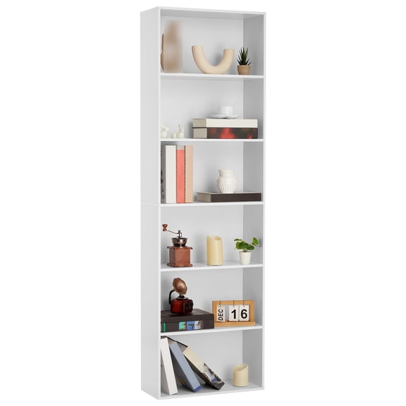 6 Tier Wood Bookcase, 71" Tall Freestanding Bookshelf, Floor Standing Open Display Rack, Storage Book Shelf for Living Room Home Office, White