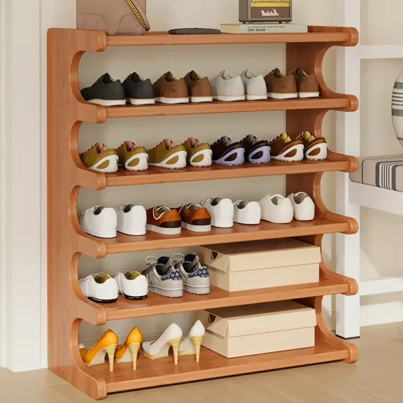 6-Tier Wood Grain Finish Shoe Rack, Easy Assembly Space-Saving Freestanding Storage Shelf, Multi-Layer Organizer for Entryway Closet