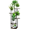 thumbnail image 1 of 6 Tier Wood Tall Plant Stand Metal Rack Indoor, Multiple Flower Pot Holder Shelves Corner Rack, Planter Shelf Display Rack Storage Organizer for Patio Living Room Balcony Garden(Black Oak), 1 of 15