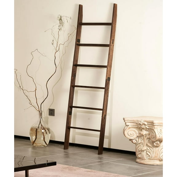 6-Tier Wooden Blanket Ladder with Rustic Farmhouse Style Dark Brown Finish