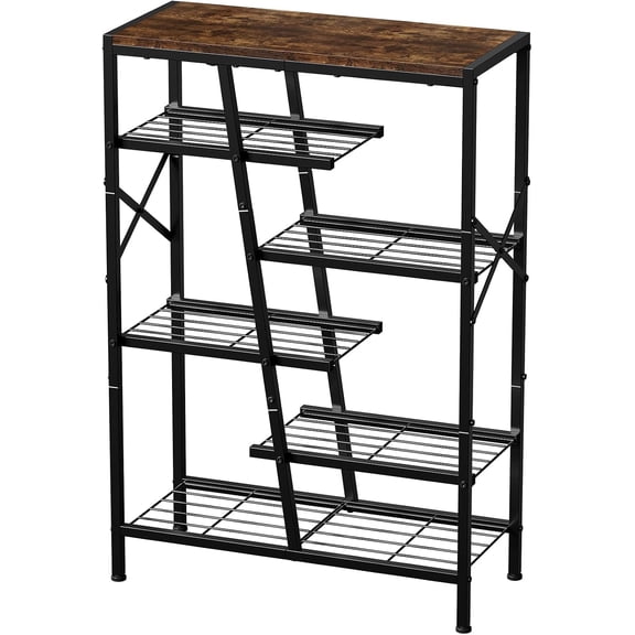 6-Tier Wooden Boot Rack with Metal Mesh Shelves for Tall Boots and Sneakers
