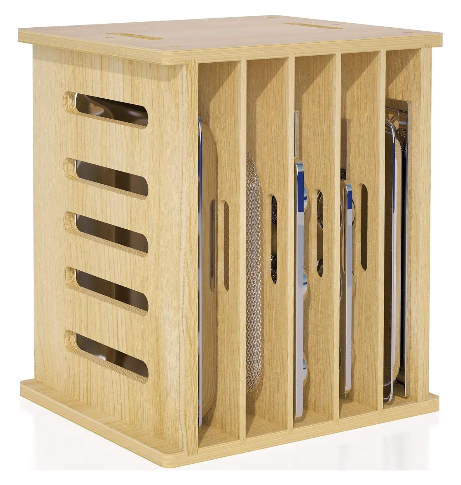 Deep Storage Locker 6 Tier Wooden Cabinet Tray Dividers for Kitchen Pantry, Adjustable ...