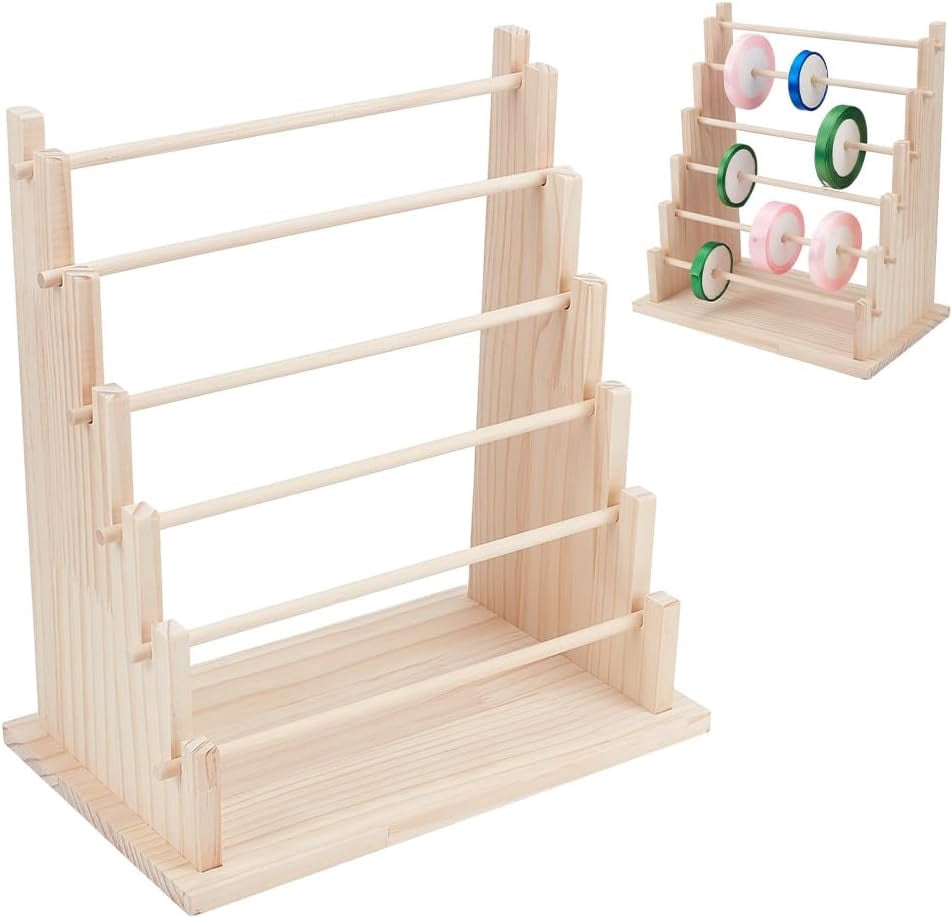 Rickover's Ribbon Rack 6-Tier Wooden Ribbons Organizer Rack Burlywood Ribbon Holder Storage ...