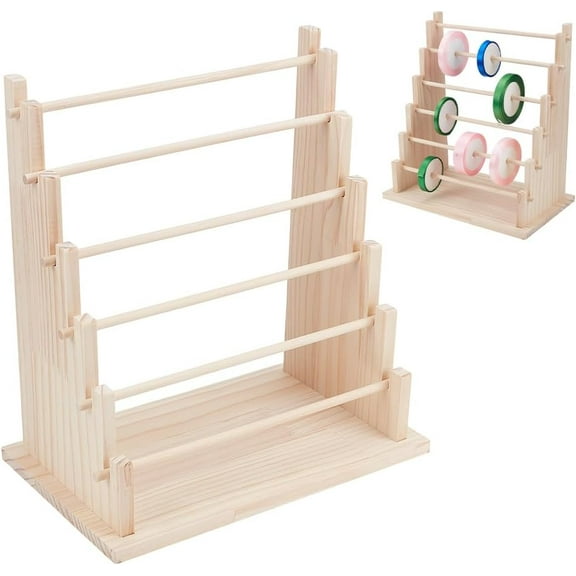 6-Tier Wooden Ribbons Organizer Rack Burlywood Ribbon Holder Storage Organizer Wooden Ribbons Sewing Organizer Display Shelf for DIY Sewing Craft Gift Florist Wrapping