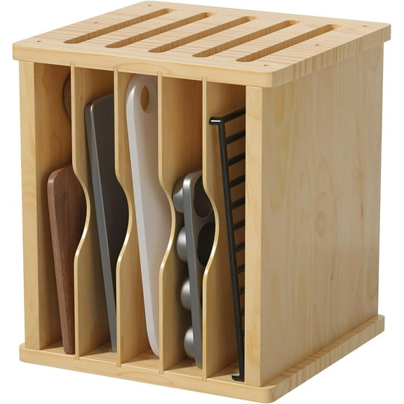 6 Tier Wooden Tray Dividers for Cabinets, Kitchen Vertical Divider Organizer, Baking Tray Organizer for Storing Baking Sheets, Pans and Cutting Boards, 13.1" W x 16.6" H x 12.4" D