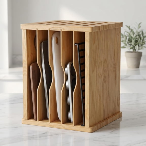 6 Tier Wooden Tray Dividers for Cabinets Vertical/Horizontal Cabinet Dividers Baking Cookie Sheet Organizer for Pots, Cutting Board, Pans, 16.6'' x 13.1'' x 12.4''