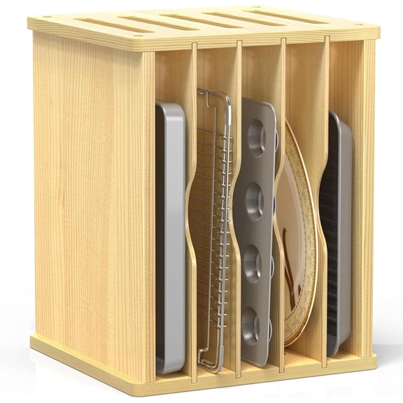 6 Tier Wooden Tray Dividers for Cabinets, Cookie Sheet Organizer for Cabinet, Vertical Tray Dividers for ng pans, Baking trays, Cutting Board