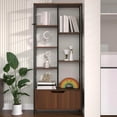 thumbnail image 1 of 6-Tier&nbsp;Bookshelf with Doors, 67" Tall Open Bookcase for Display, Shelf with Storage Cabinet,&nbsp;Industrial Retro Bookcase, Freestanding Storage Organizer Bookshelf for Living Room, Black, 1 of 8