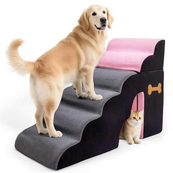 6 Tiers Dog Stairs for High Bed, 30 Inch Height 6 Steps Soft Foam Spliced Dog Steps for Bed, Non-Slip Sturdy Pet Stairs, Ramp for Small, Older Pets