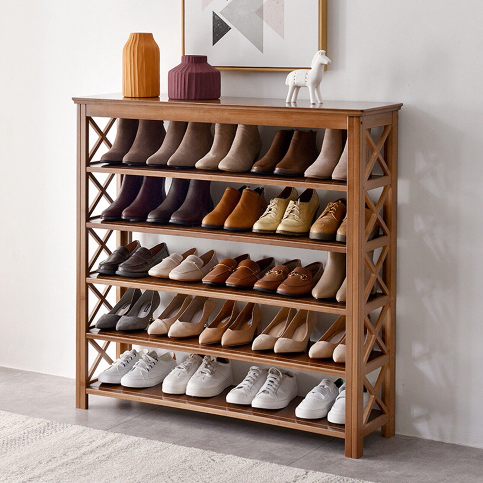 6 Tiers Entryway Shoe Rack 20 Pairs Bamboo Shelf 330lb Shoe Storage Organizer Shelf 39.37inx11.22inx39.76in Entryway Brown Shoe Bench