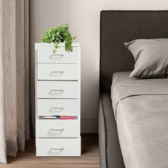 6 Tiers Home Office Filing Cabinet Metal Vertical File Cabinet Lockable Storage Rectangular Assembly with Curved Handle