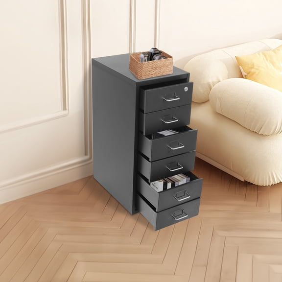 6 Tiers Lockab Freestanding Vertical File Cabinet Black Rectangular Metal File Cabinet Office Study Dresser