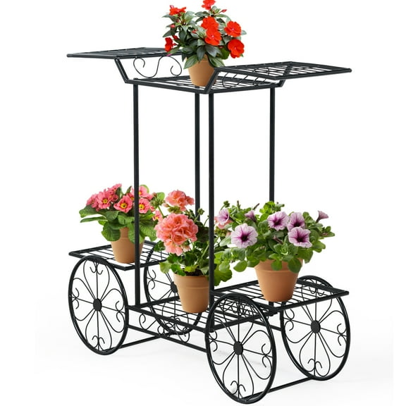 Topbuy 32" x 10" x 30" 6-Tier Black Metal Garden Plant Cart Stand