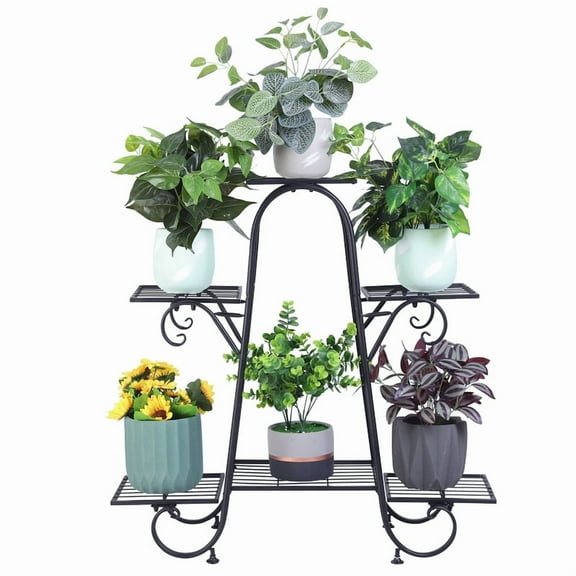 6 Tiers Plant Stand for Indoor and Outdoor Black Metal Flower Pot Shelf Plant Pot Holding Display Rack