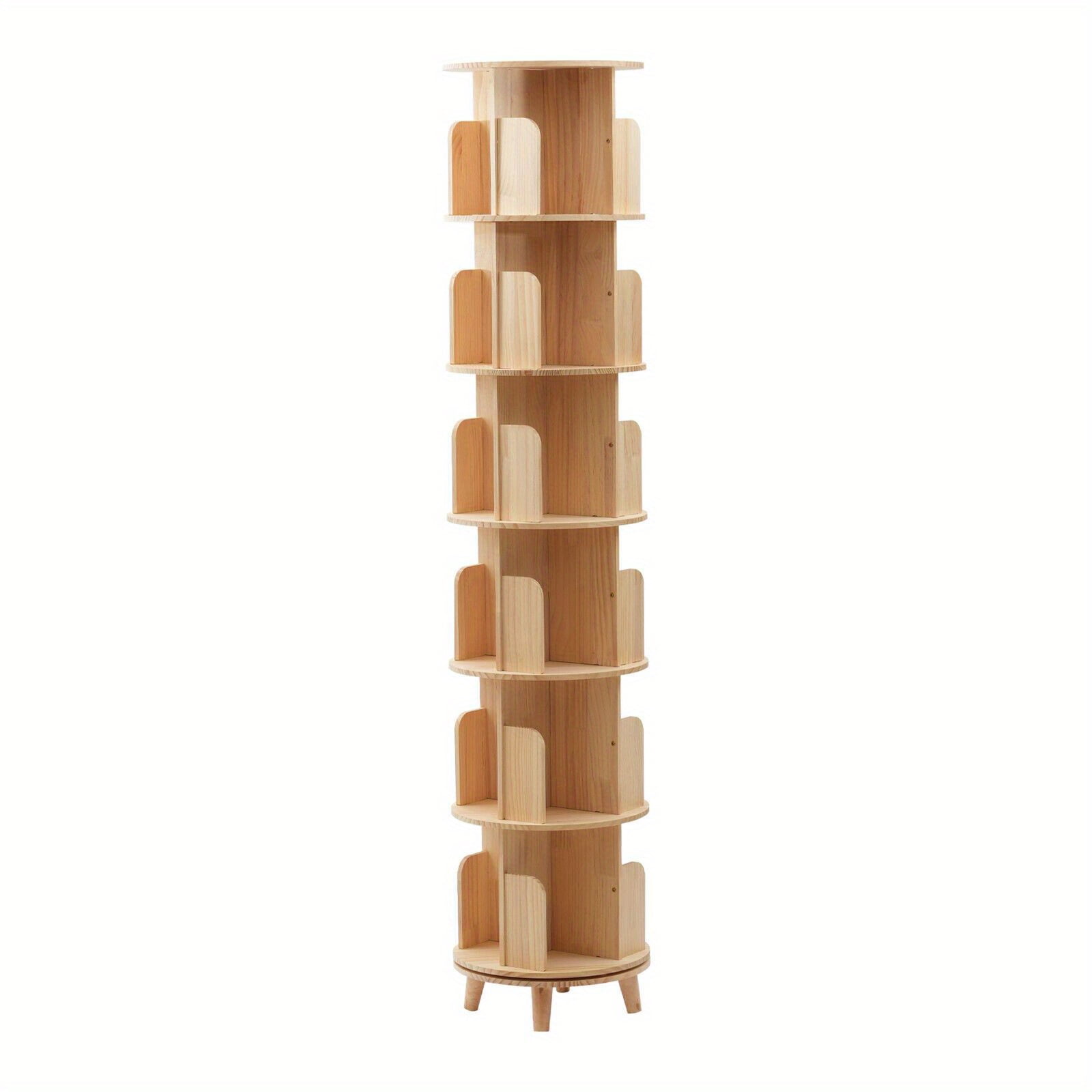 6 Tiers Rotating Display Bookshelf, 360° Revolving Bookcase Corner, Wooden Floor Standing