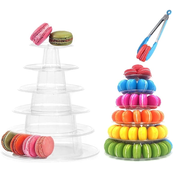 6 Tiers Round Macaron Tower Stand Plastic Transparent Cake Stand Macaron Display Rack Desserts Cupcake Holder Platter for Baby Shower, Birthday Party, Wedding, Party Decor