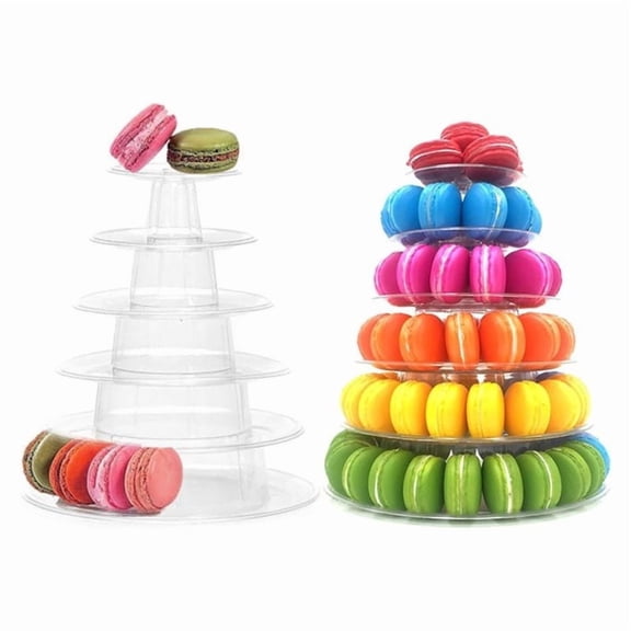 6 Tiers Round Macaron Tower Stand Plastic Transparent Cake Stand Macaron Display Rack Desserts Cupcake Holder Platter
