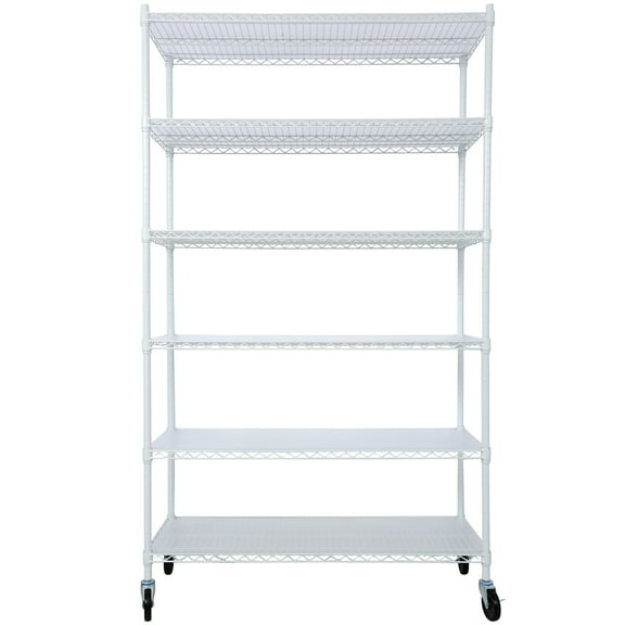 6 Tiers Shelving Unit, Metal Adjustable Storage Rack With Wheels, Storage Organizer With Shelf Liners, Wire Shelving Unit For Home Garage Basement Shed Laundry Room