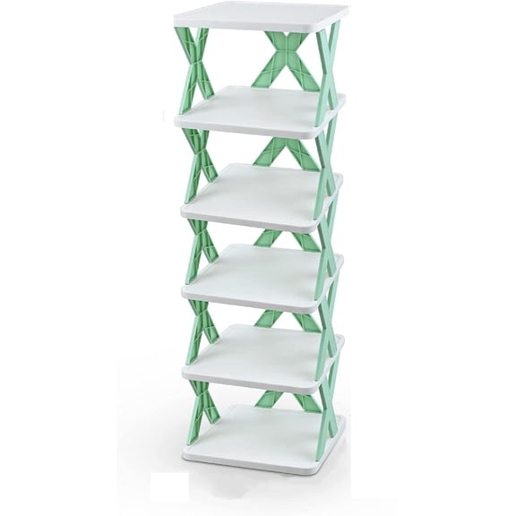 6 Tiers Shoe Rack, 6 Pairs Space Saving Shoe Shelf Organizer, Foldable Shoe Storage OrganizerTall Narrow Shoe Rack for Entryway, Closet (Blue)