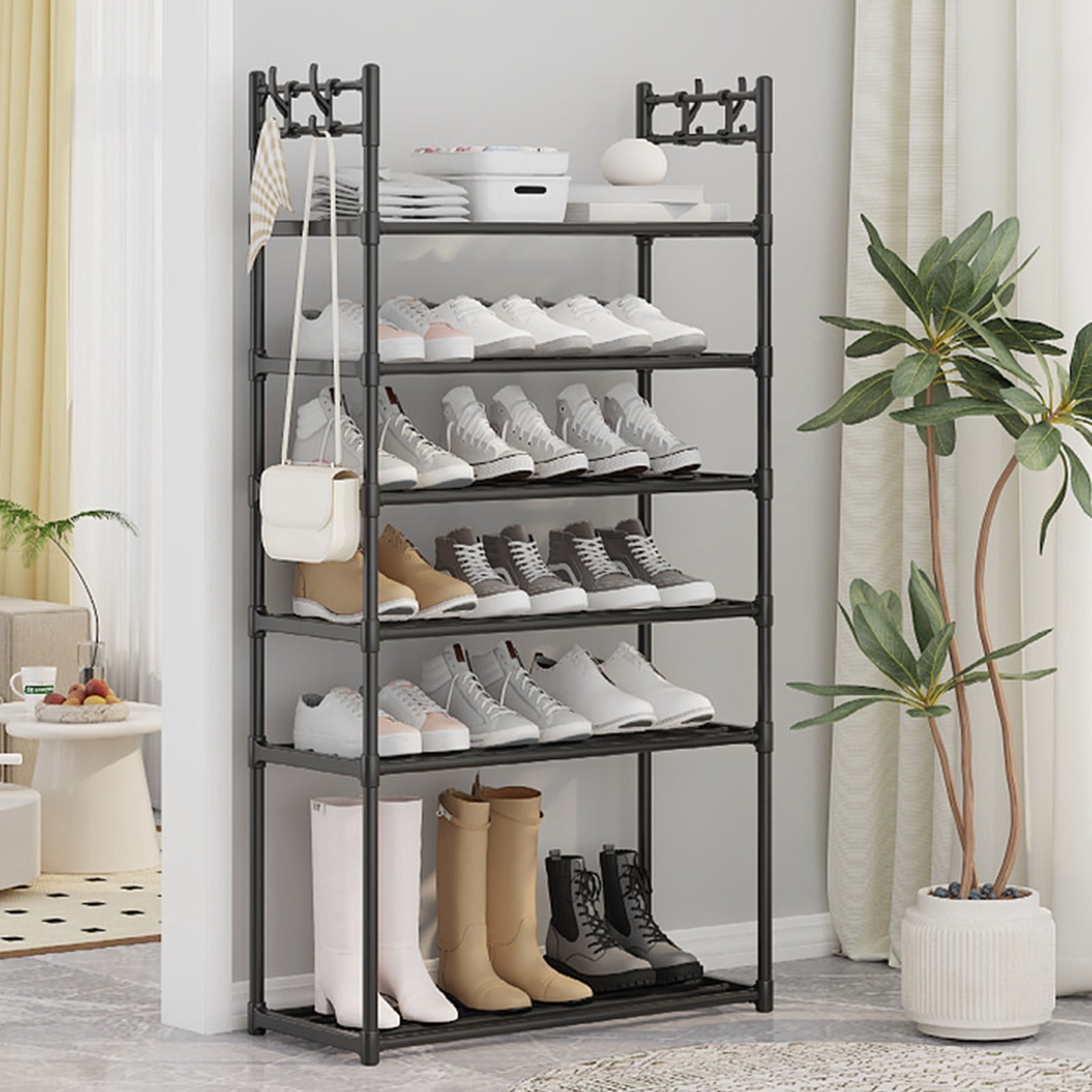 6 Tiers Shoe Rack Pairs Boots Organizer Storage Sturdy Narrow Shoe ...